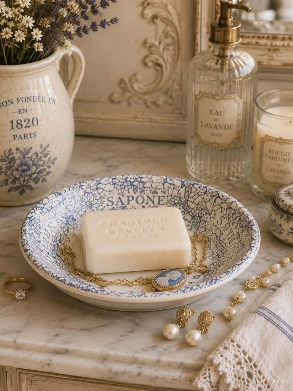 Vintage Blue and White Transferware Ceramic Soap Dish
